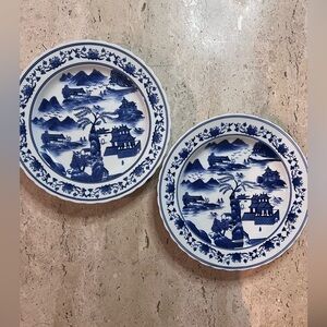 BOMBAY Made in China Pair of Heavy Porcelain Plates/Charges/Platters Blue&White